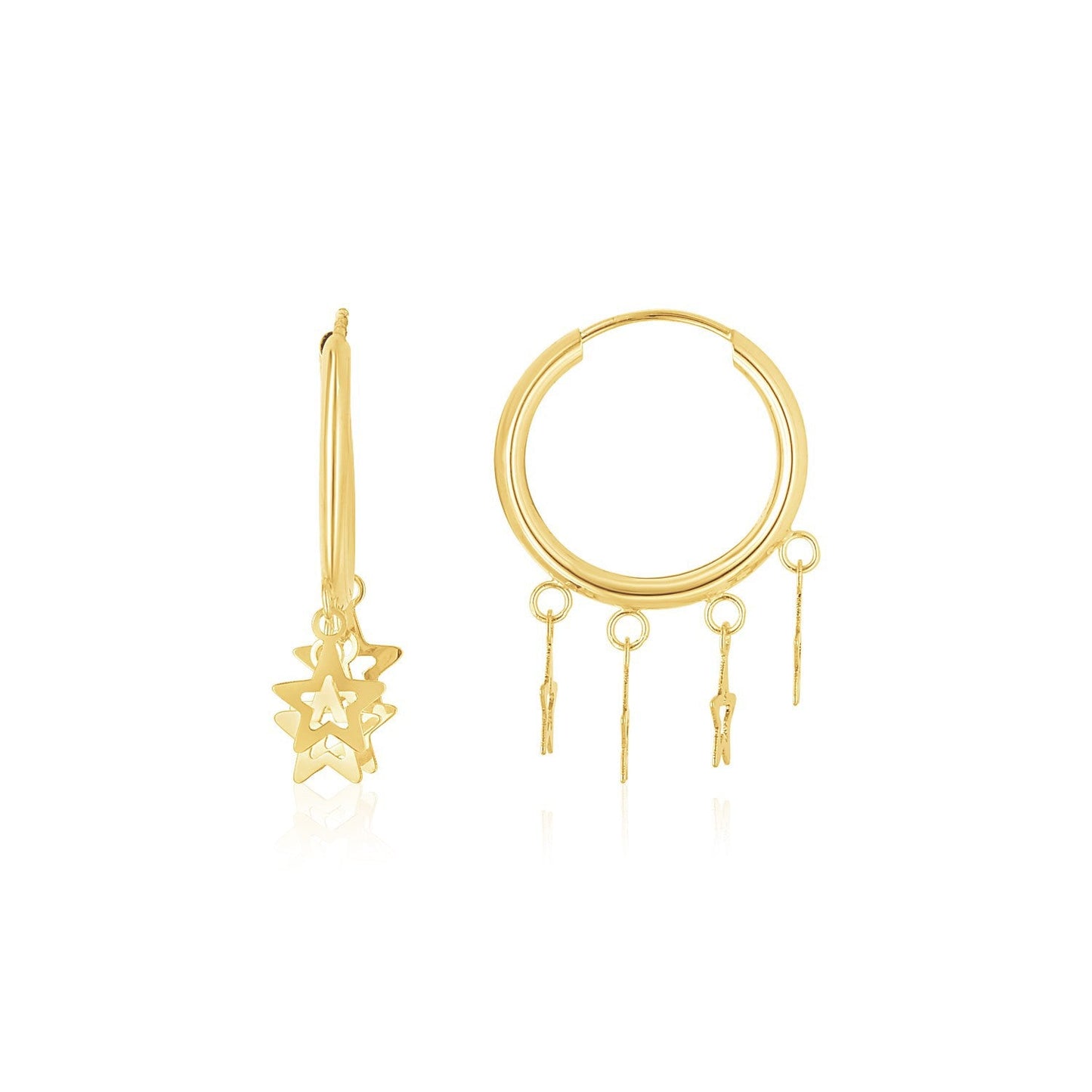 Boucles d'oreilles créoles huggie en or jaune 14K avec charme étoile sans fin