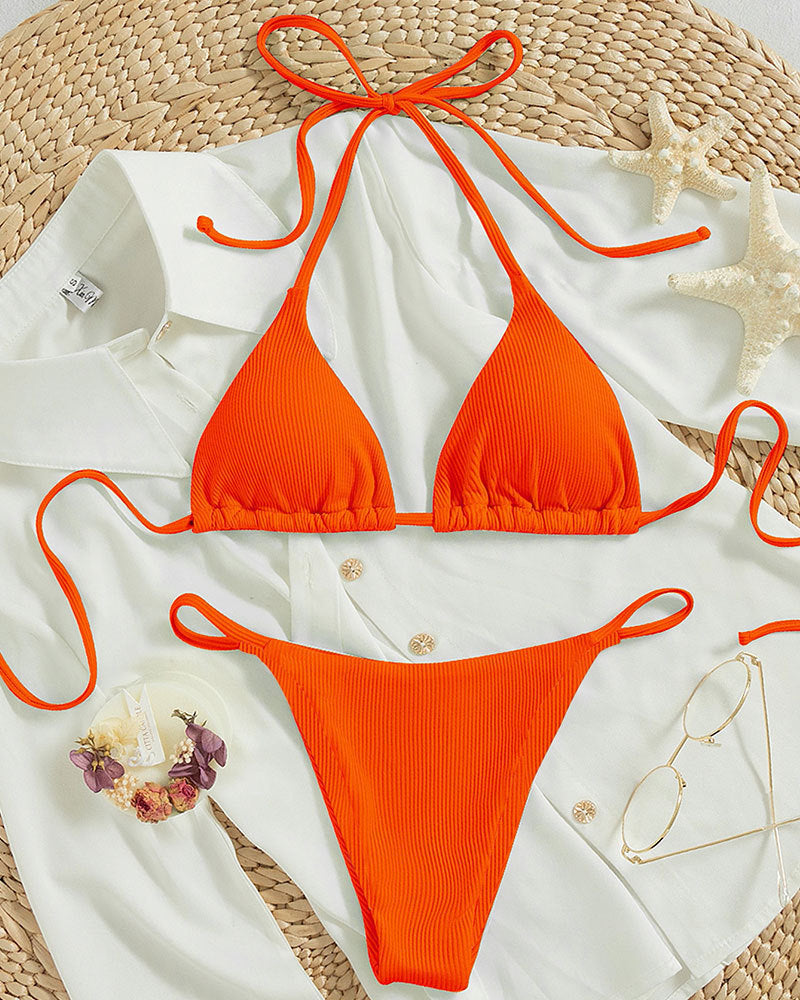 Hanging neck tie bikini multi-color three-point swimsuit hot spring swimsuit - Korvel