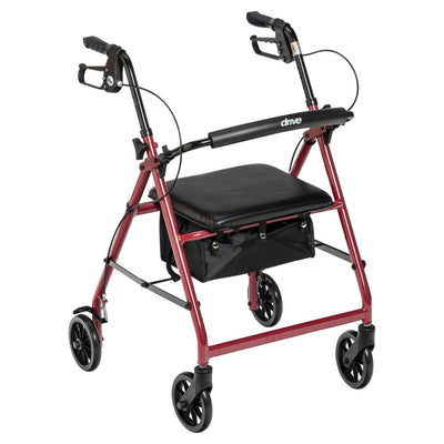 Drive Medical Red Rollator Walker with 6" Wheels and Padded Seat