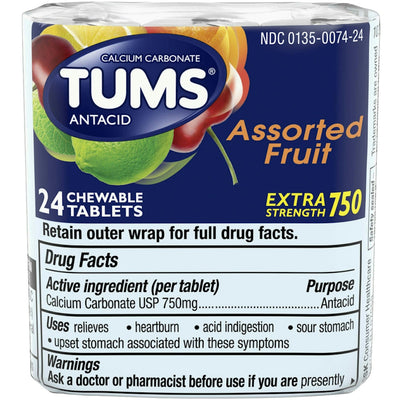 Tums Extra Strength Chewable Antacid Tablets, Fruit, 8 Count