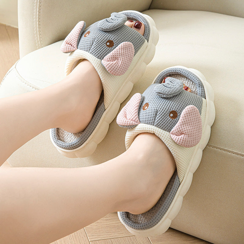 Couples Open Toe Animal Linen Slippers