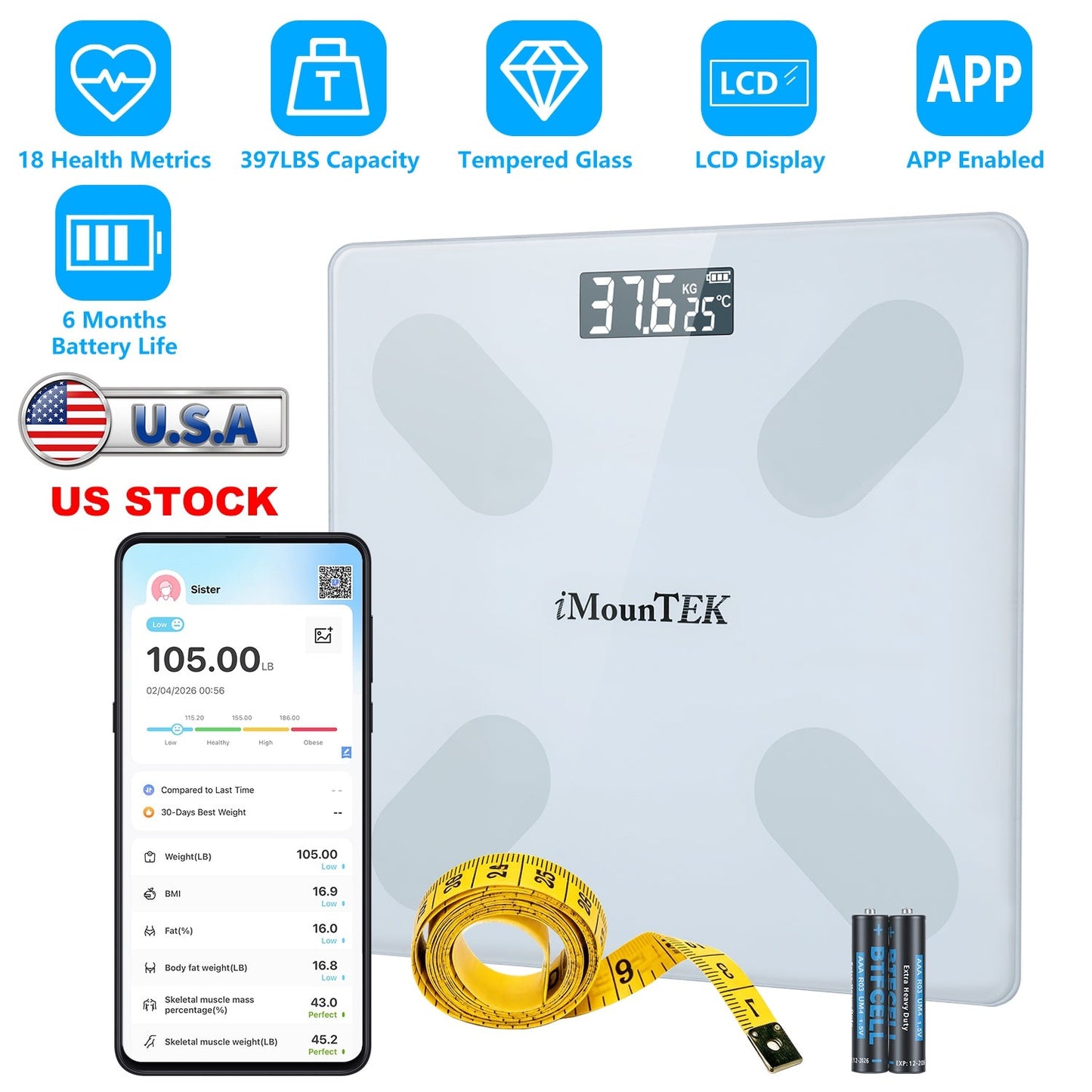 Smart Digital Body Weight Scale with Full Composition Analysis