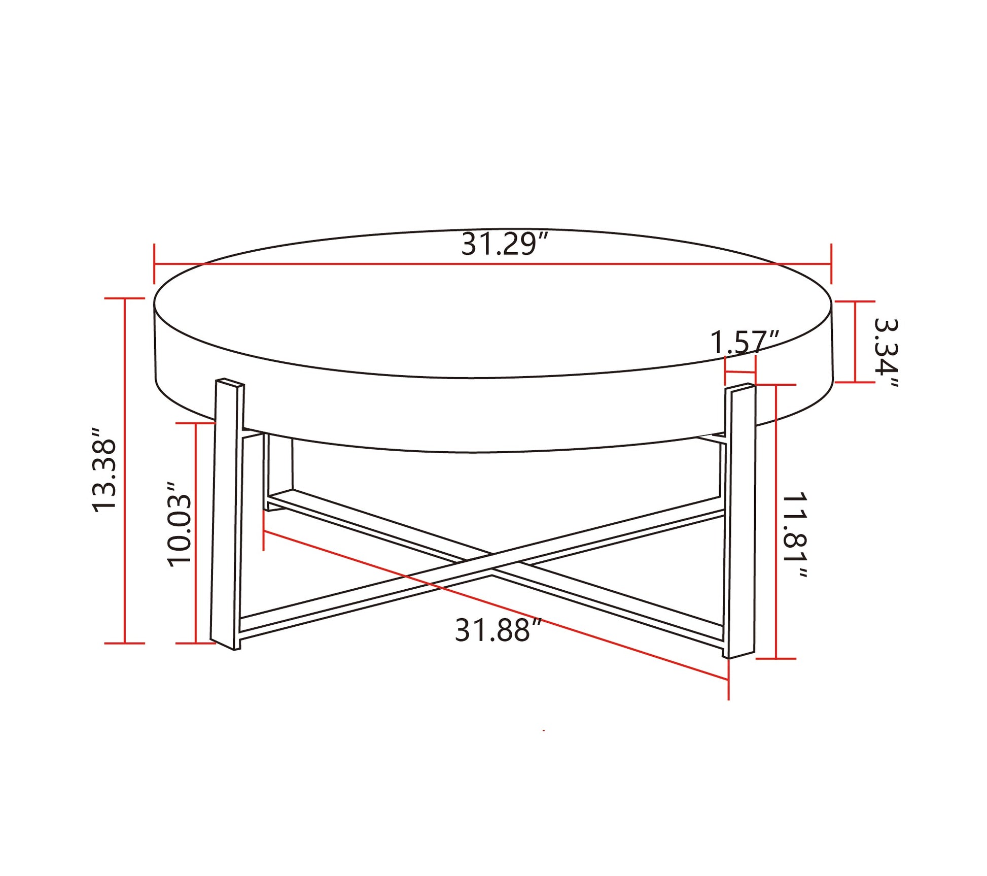 31.29"Modern Retro Splicing Round Coffee Table  Fir Wood Table Top with Cross Legs Metal Base(Same SKU:W757123560) - Korvel
