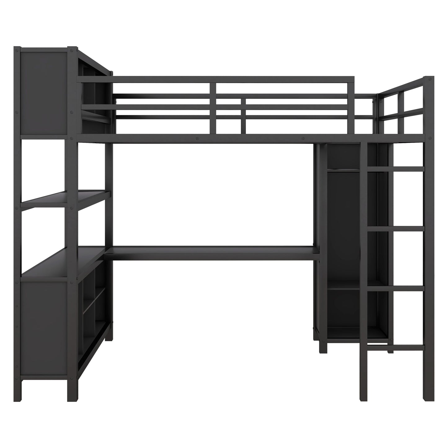 Lit mezzanine en métal premium avec armoire et bureau
