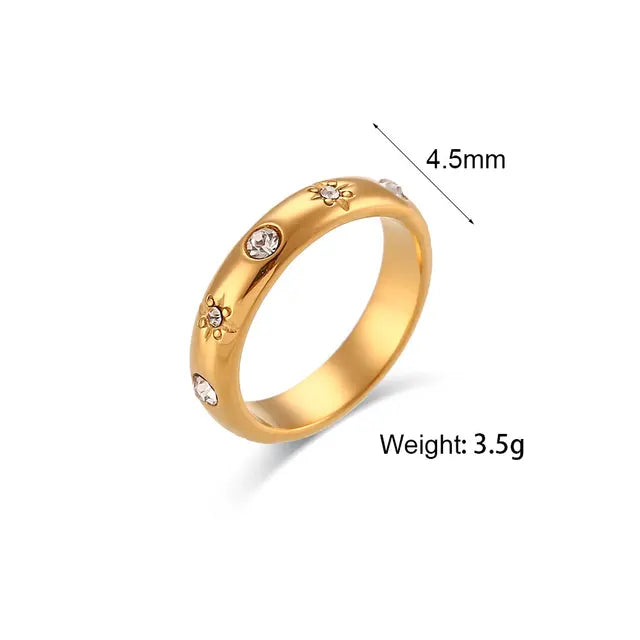 18K Gold Plated Green Zircon Pearl Rings For Women Waterproof Hypoallergenic Dainty Gold Ring Stainless Steel Jewelry - Korvel