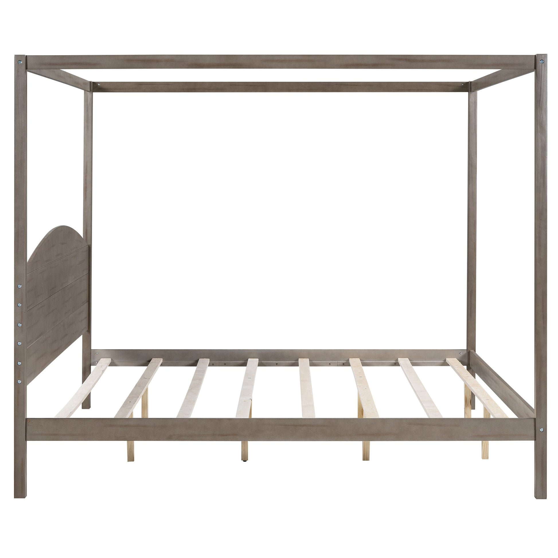 King Size Canopy Platform Bed with Headboard and Support Legs, Brown Wash - Korvel