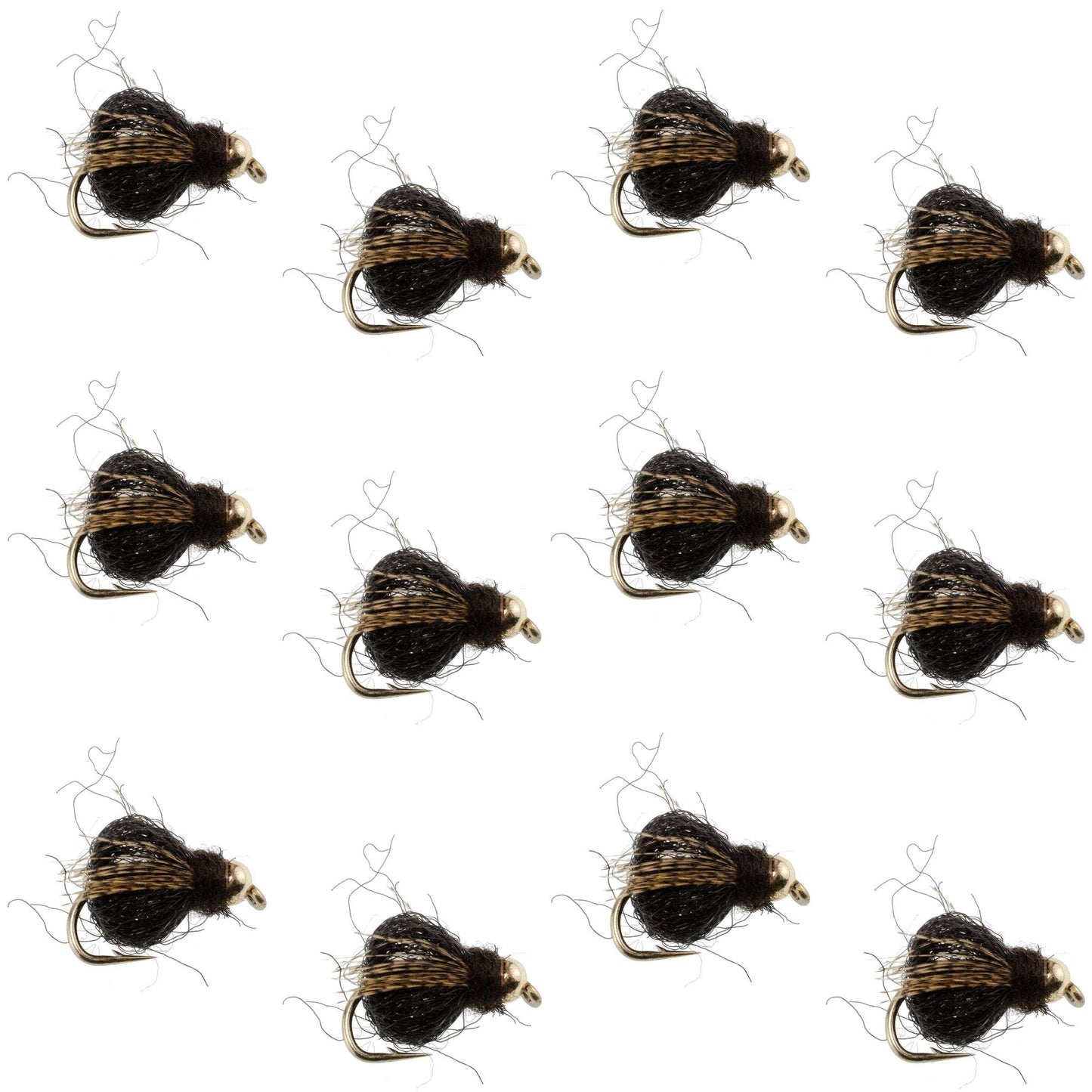 Pupa de Caddis Sparkle Profunda Negra LaFontaine con Cabeza de Perla - Tamaño 18 (12 Moscas)