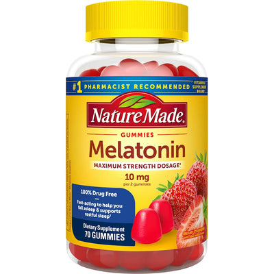 Nature Made Maximum Strength Melatonin Gummies, 10 mg, Strawberry Flavor
