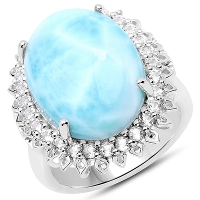 17.62 Carat Larimar and White Topaz Sterling Silver Ring