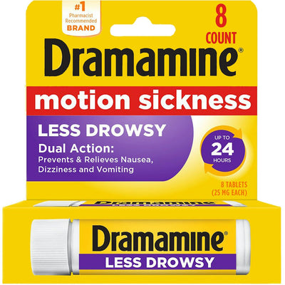 Comprimés de Dramamine All Day Less Drowsy pour le soulagement du mal des transports, 25 mg