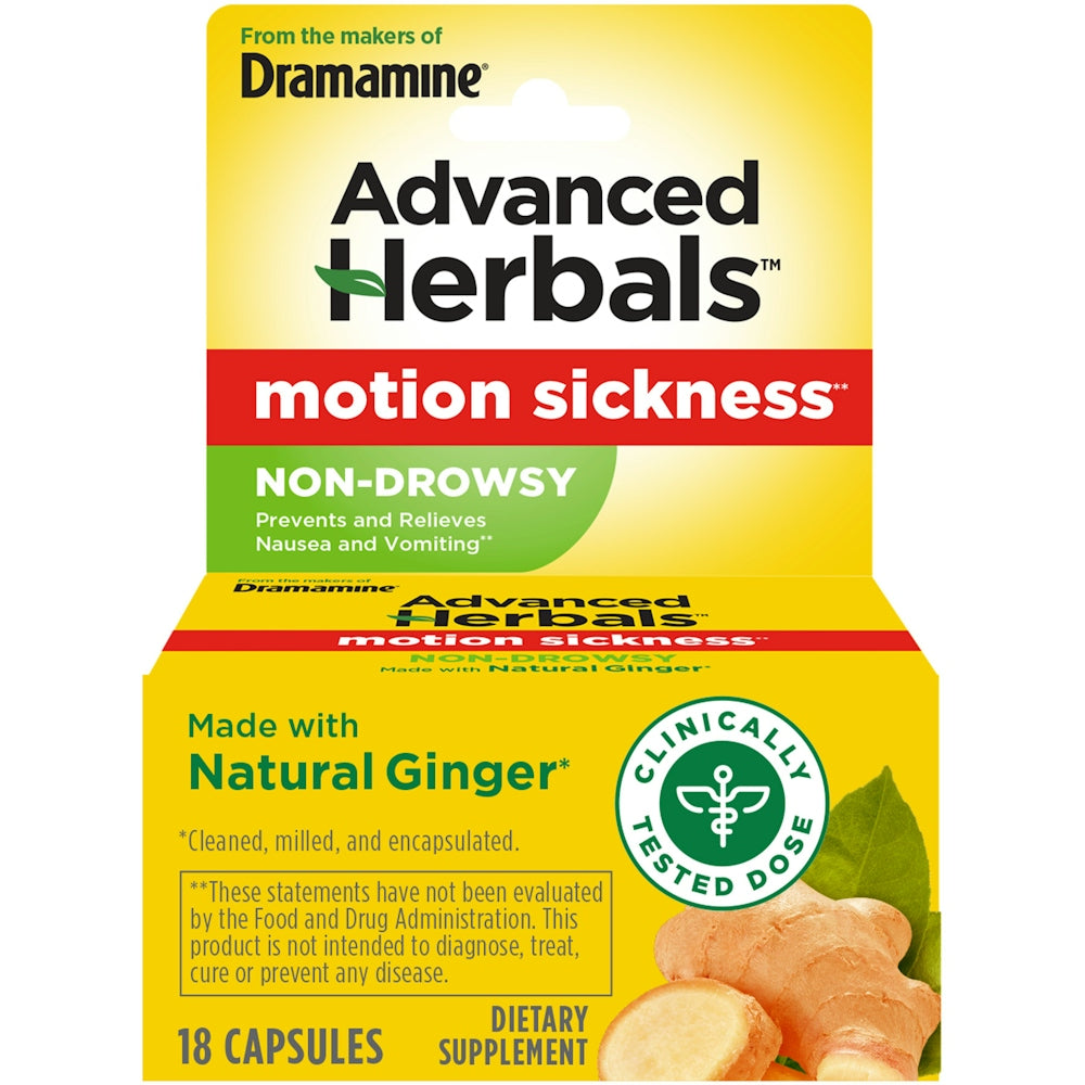 Dramamine Naturals Alivio de Mareo Sin Somnolencia - 18 Cápsulas