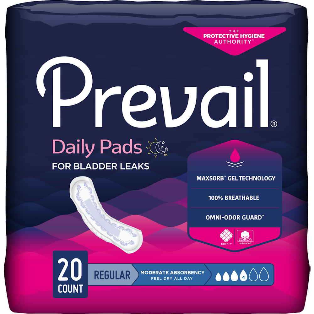 Prevail Daily Pads - Absorbencia Moderada, 9" x 20 Ct