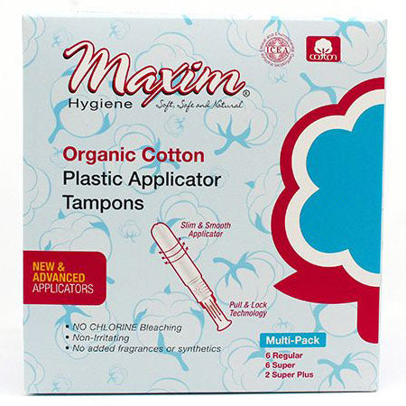 Tampons en coton biologique Maxim avec applicateur sans BPA - 14 pièces