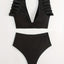 Elegant Black Ruffle V Neck High Waisted Bikini Set
