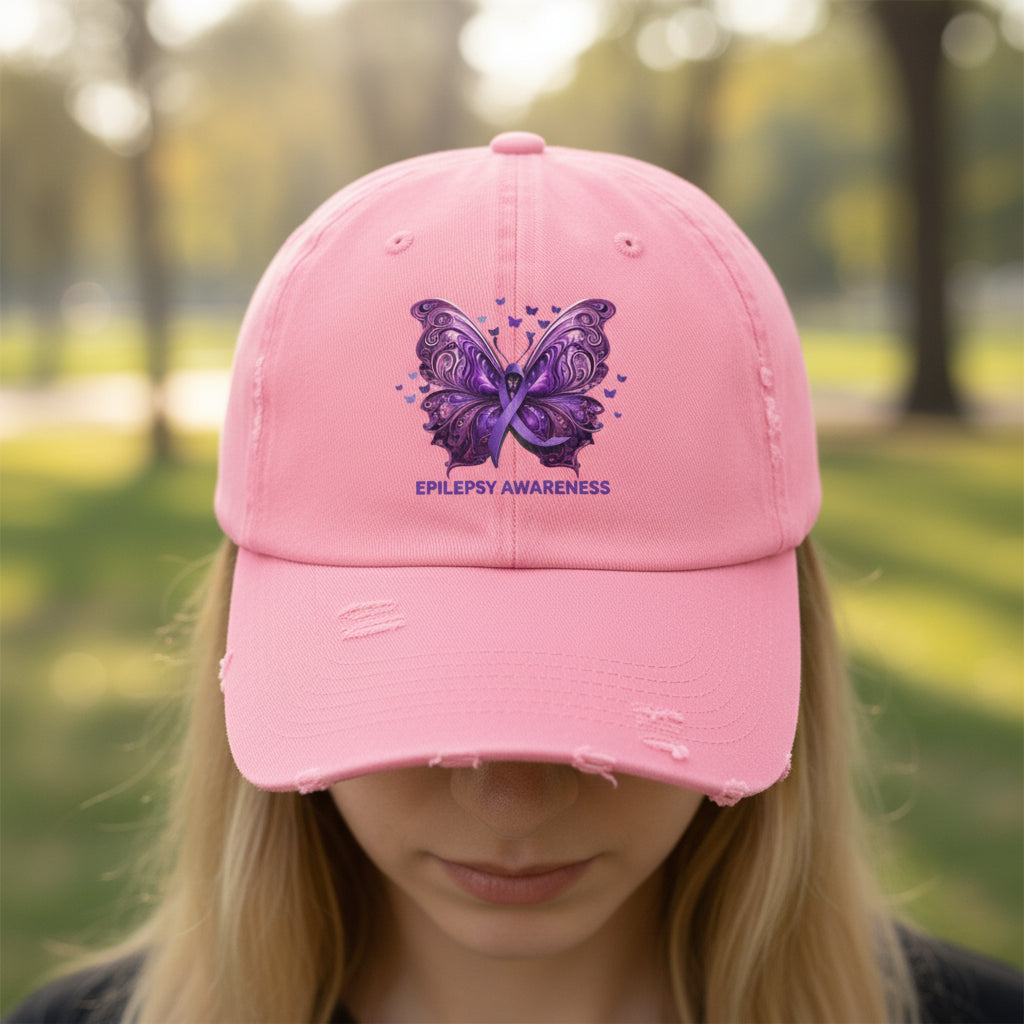 Epilepsy Butterfly Unisex Distressed Cap