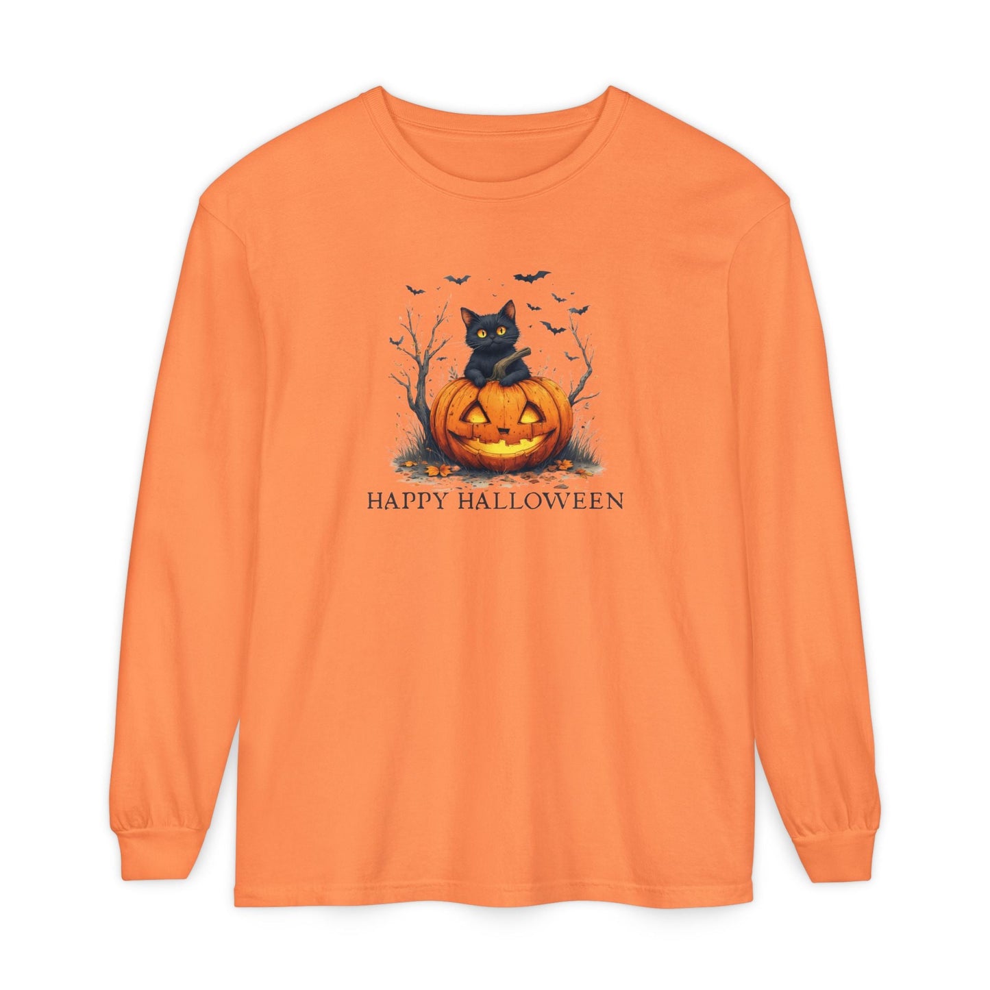 Happy Halloween Cat Long Sleeve Tee for Cat Lovers