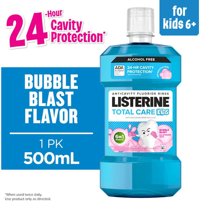 Enjuague bucal Listerine Smart Rinse Anticaries con Flúor - Sabor Burbuja Explosiva, 16.9 Fl Oz