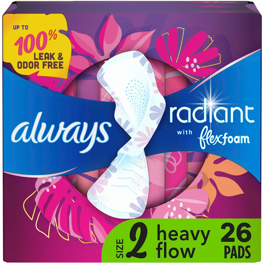 Always Radiant Pads, Taille 2, Flux Fort, Odeur Légère et Propre, 26 Compte