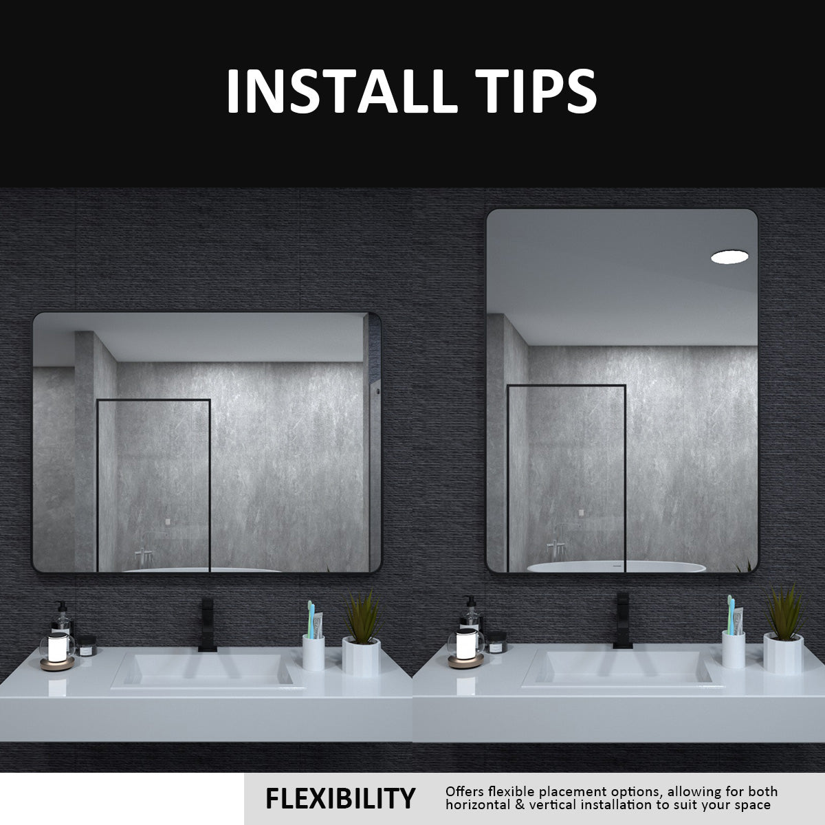 Matte Black Aluminum Frame Bathroom Wall Mirror 24x36
