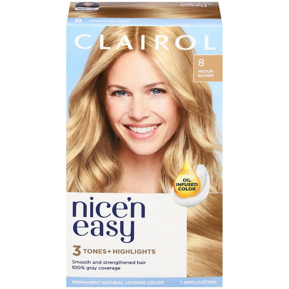 Clairol Nice'n Easy 8 Medium Blonde Permanent Hair Color Kit
