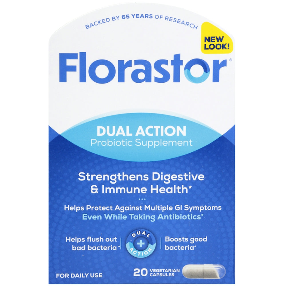 Florastor Dual Action Probiotic Supplement Vegetarian Capsules - 20 Count