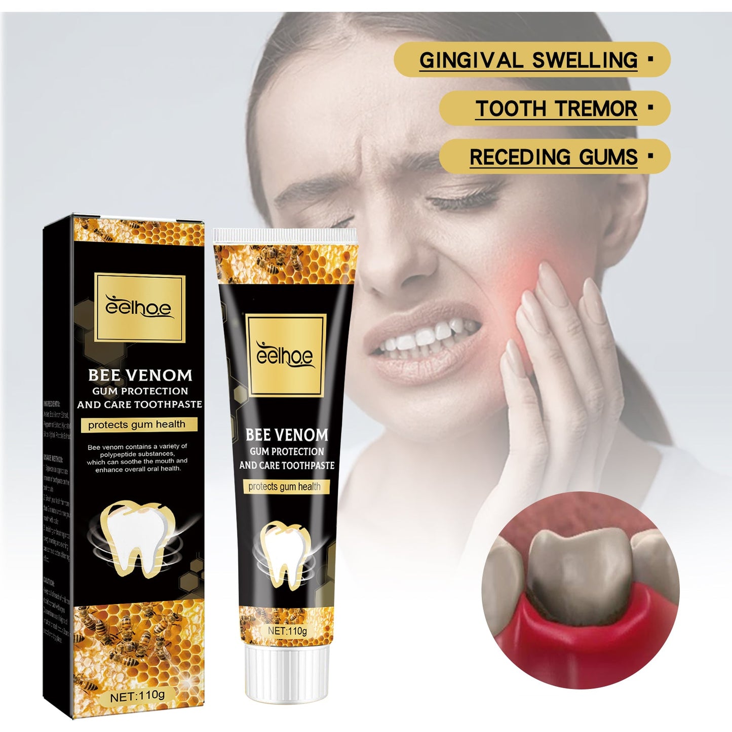 Bee Venom Gingival Toothpaste, Cleaning Stains Breath Fresh Whitening Toothpaste - Korvel