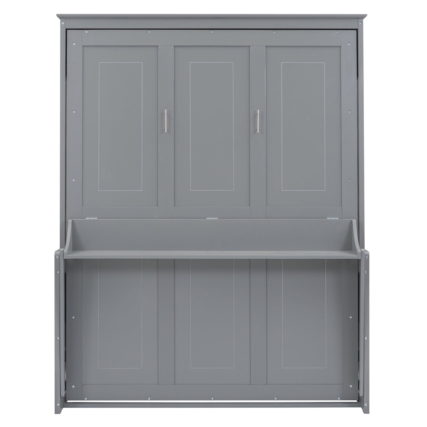 Queen Size Murphy Bed with a Shelf, Gray - Korvel