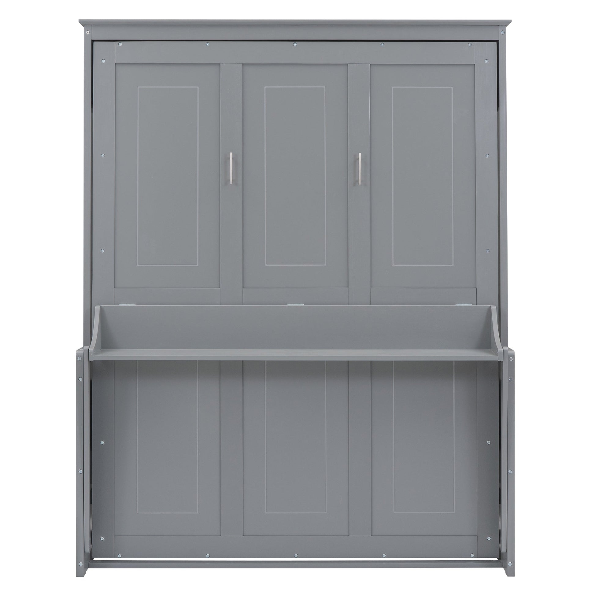 Queen Size Murphy Bed with a Shelf, Gray - Korvel