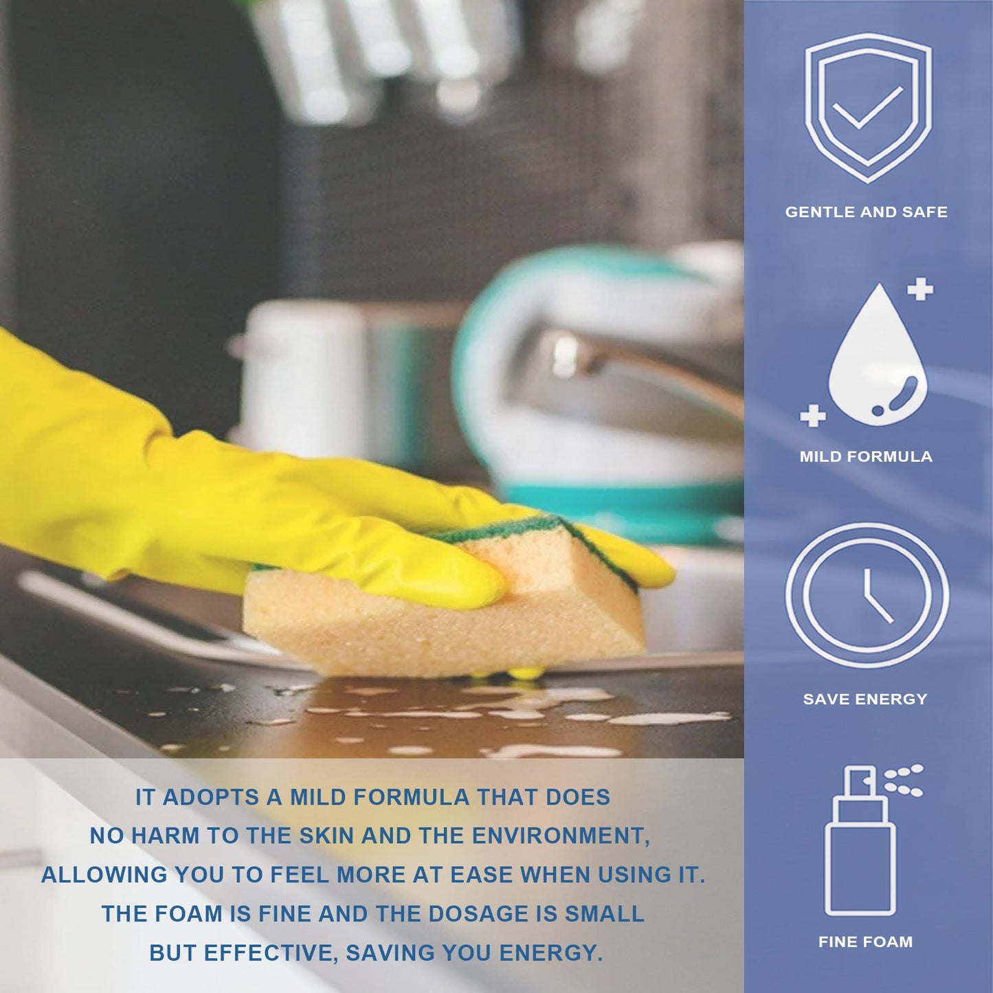 Multi Purpose Cleaning System, Gentle Decontamination Multi-Surface Foam Cleaner For Kitchen Cooktop Cookware - Korvel