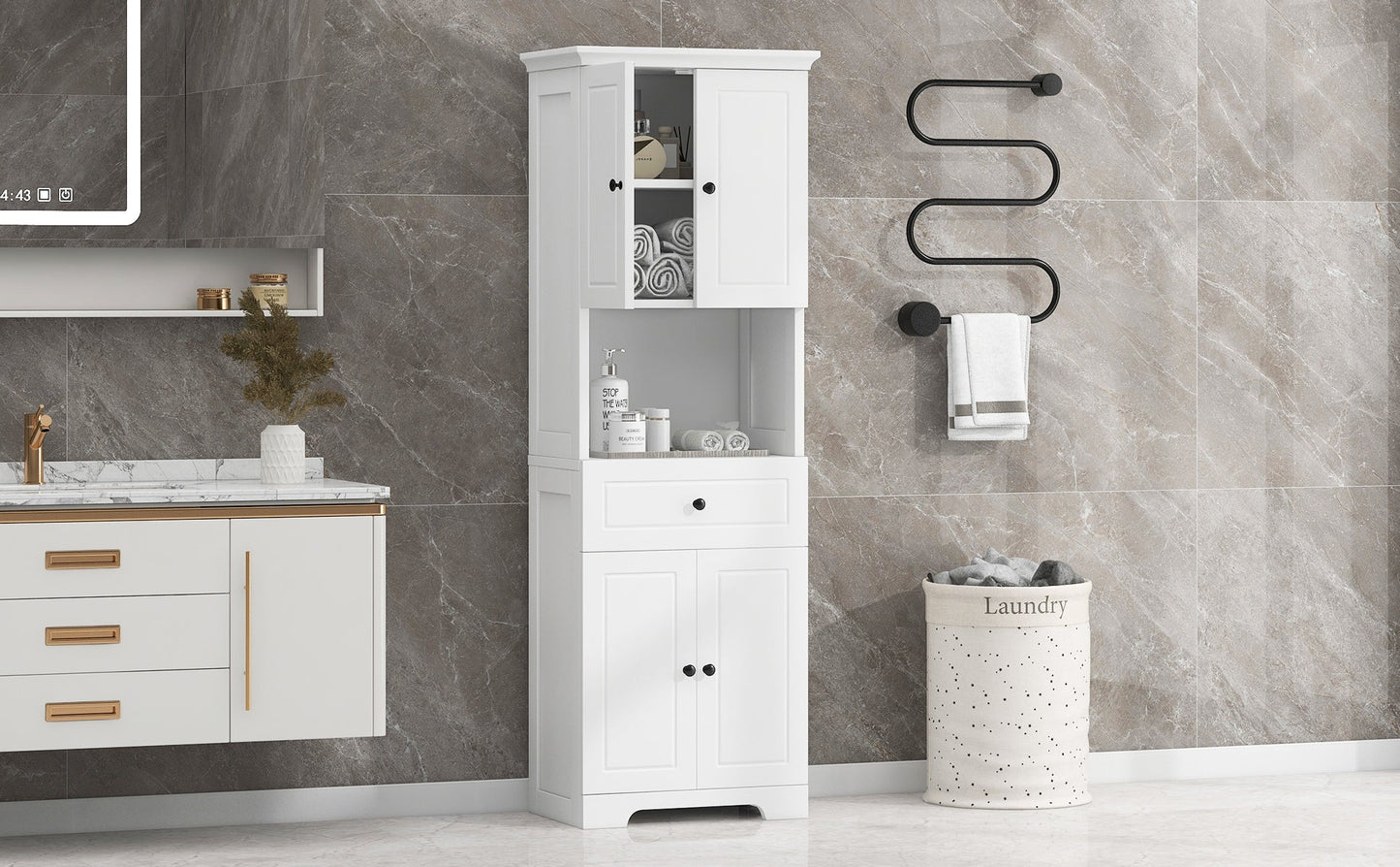 Elegant Tall Bathroom Cabinet with Ample Storage Space