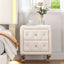 Elegant PU bedside table with 2 drawers and crystal handles, storage with metal legs - white - Korvel