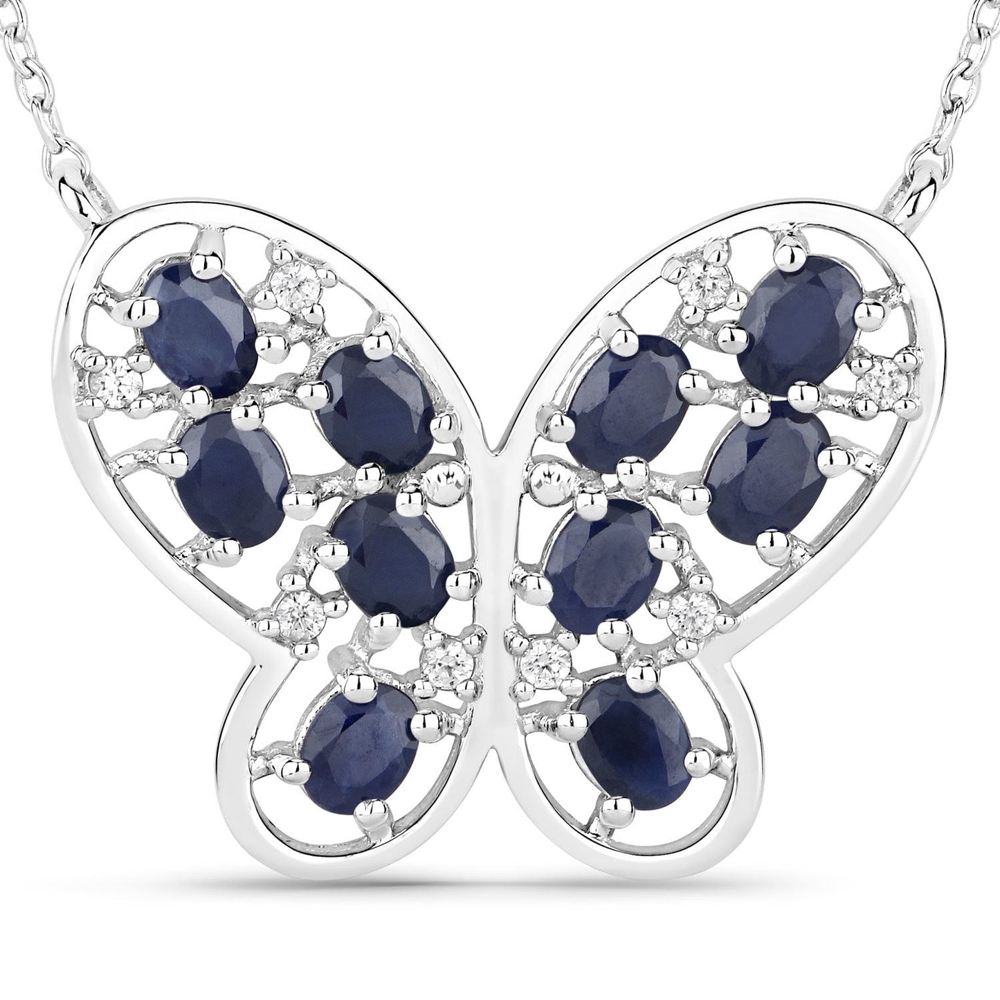 2.16 Carat Genuine Blue Sapphire & White Zircon Necklace