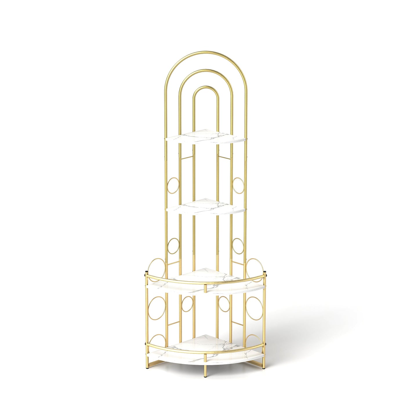 Gold 4-Tier Corner Bookshelf, Modern Style, Plant Stand with Metal Frame - Korvel