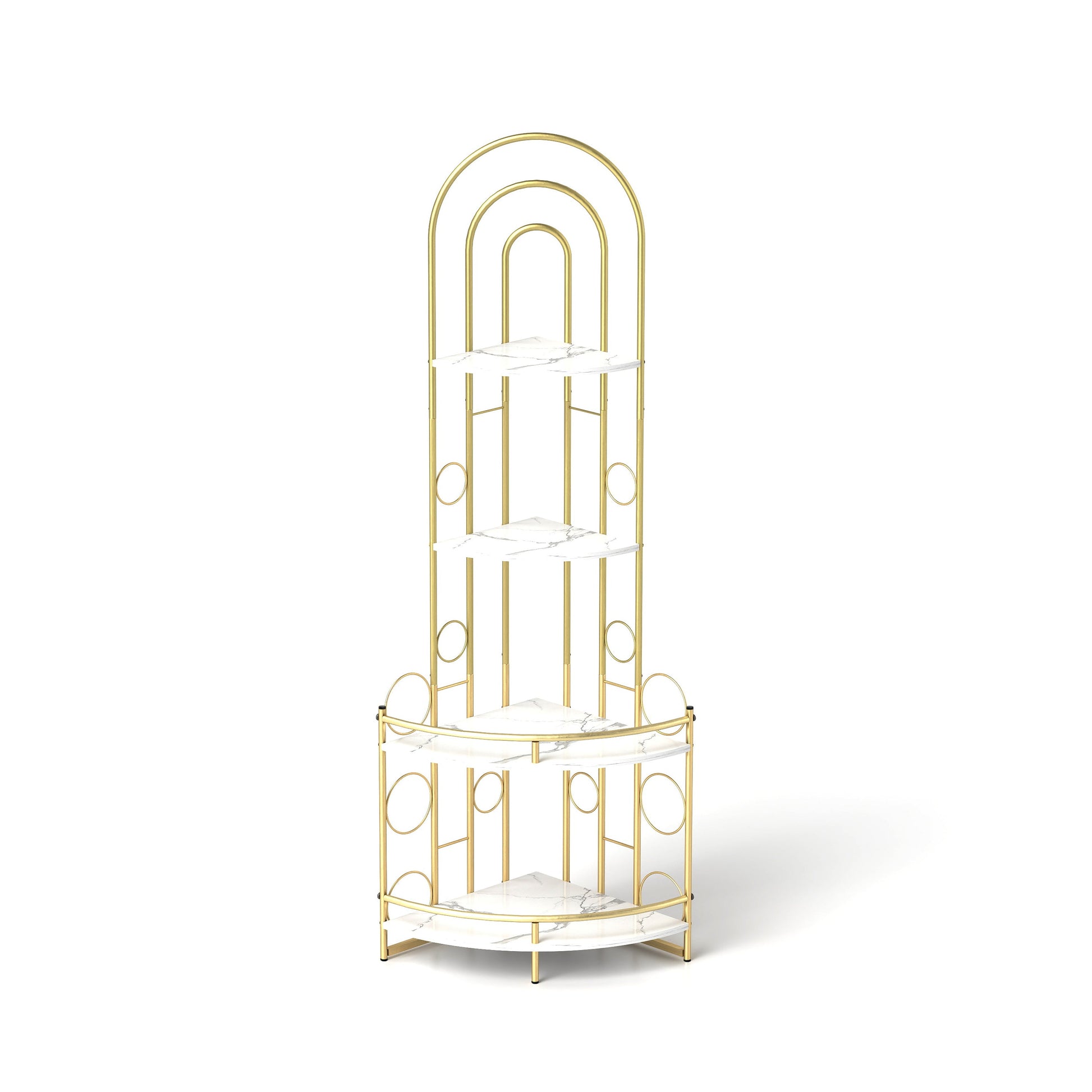 Gold 4-Tier Corner Bookshelf, Modern Style, Plant Stand with Metal Frame - Korvel