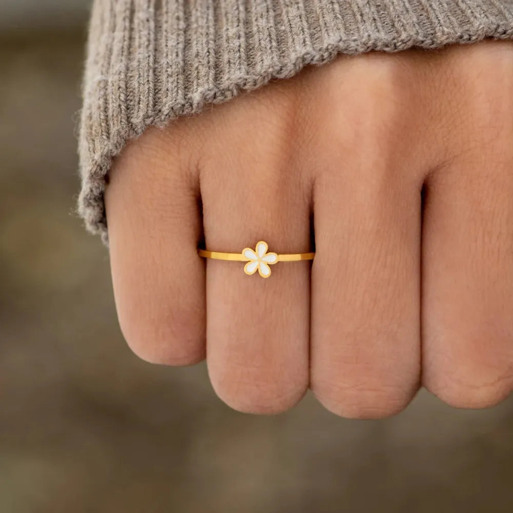 Anillo de Flor de Esmalte de Plata Esterlina 925