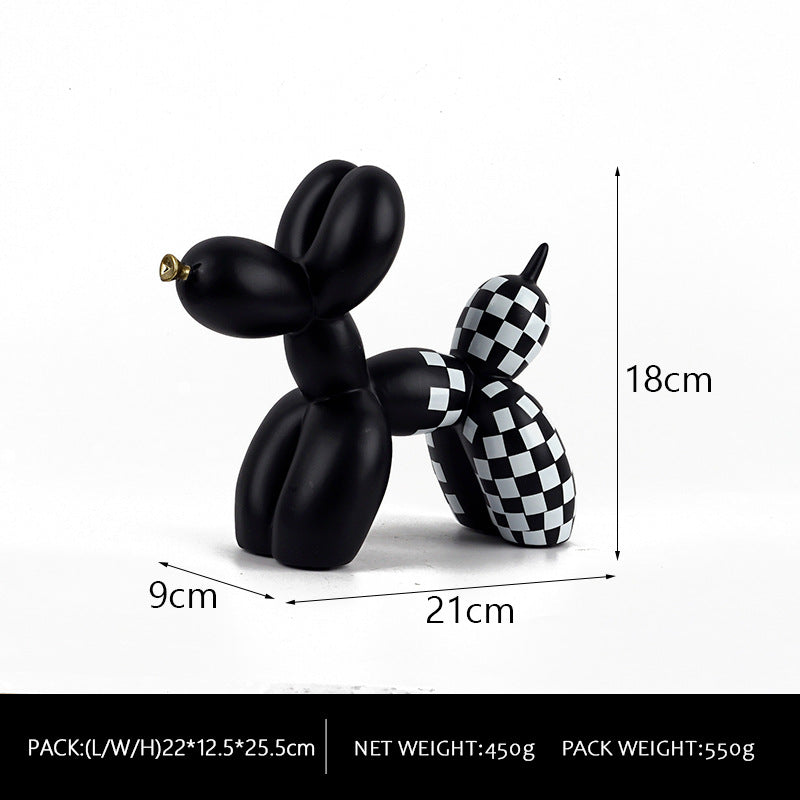 New black and white plaid balloon dog ornaments creative TV cabinet wine cabinet living room porch resin crafts - Korvel