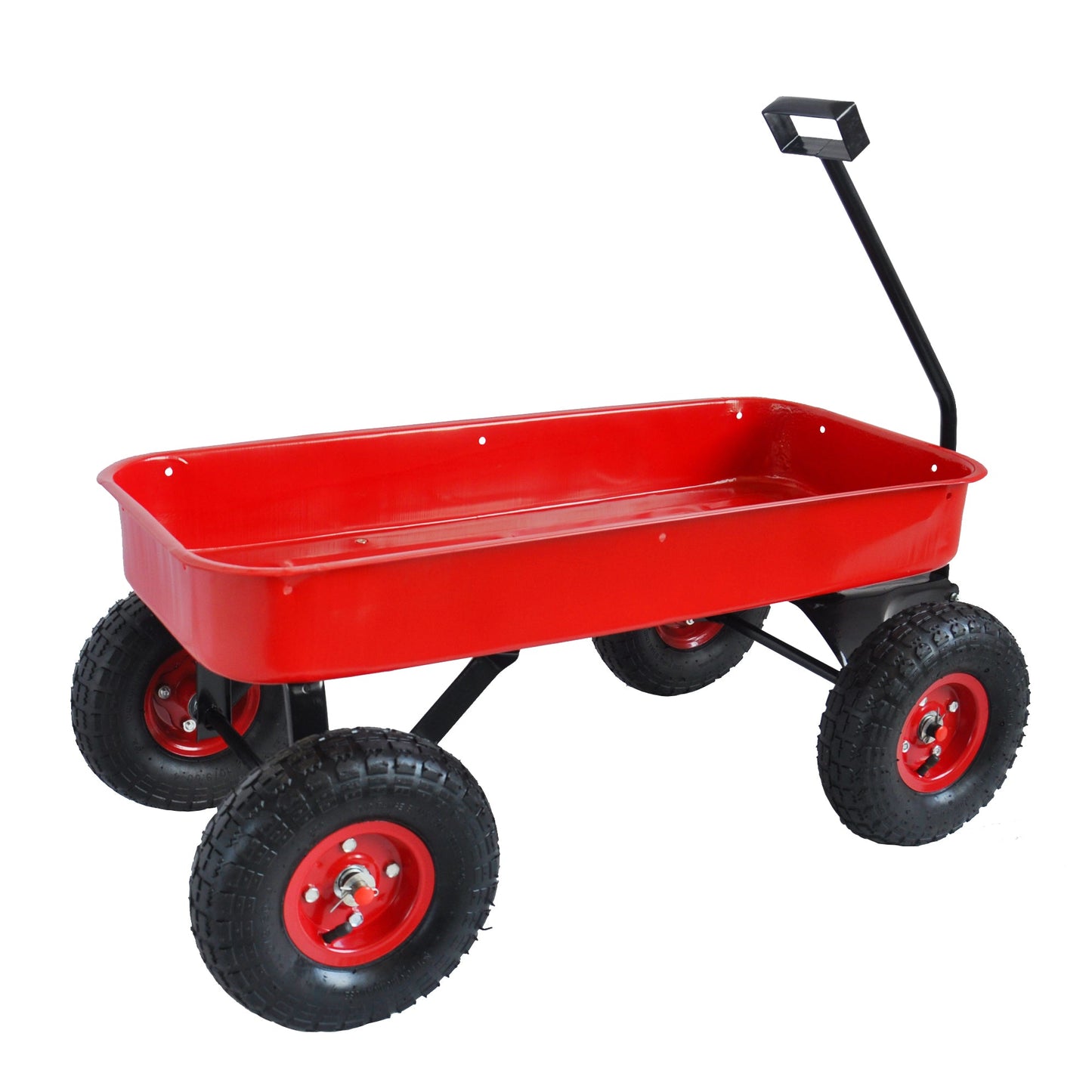 Outdoor Wagon All Terrain Pulling w/Wood Railing Air Tires Children Kid Garden（Red） - Korvel