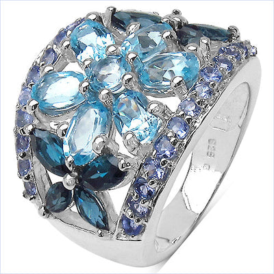 6.06 Carat Blue Topaz & Tanzanite Sterling Silver Ring
