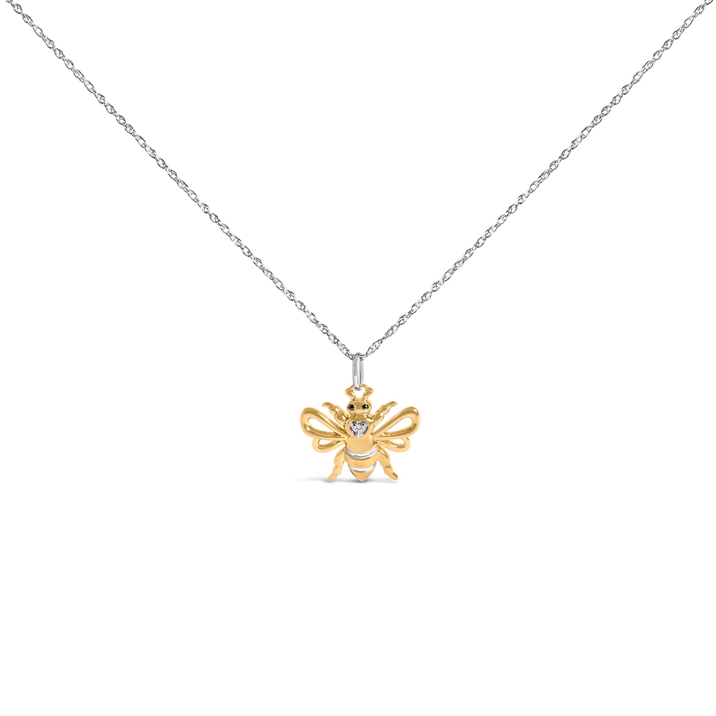 Collier Pendentif Abeille en Argent Sterling Plaqué Or Jaune 14K