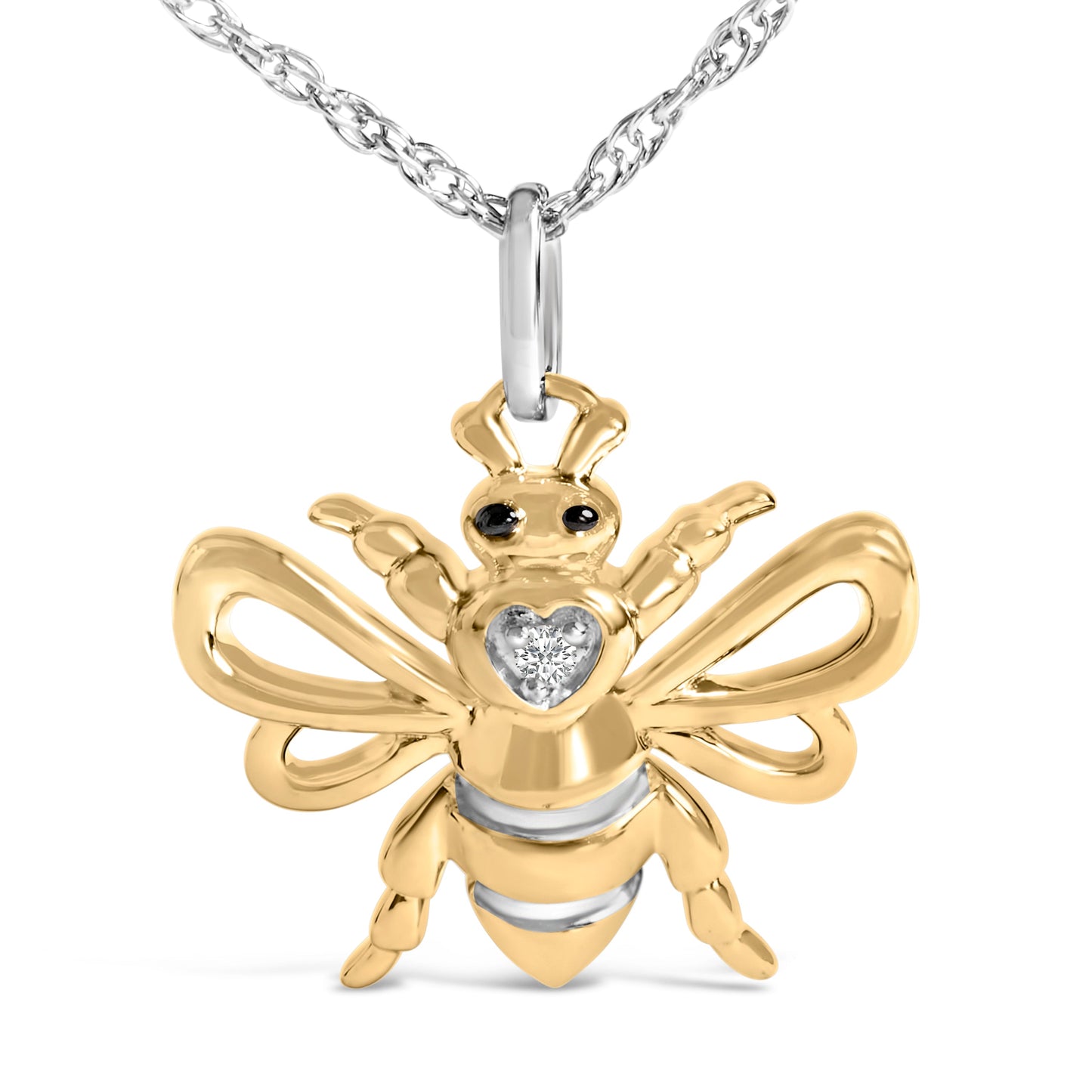 Collier Pendentif Abeille en Argent Sterling Plaqué Or Jaune 14K