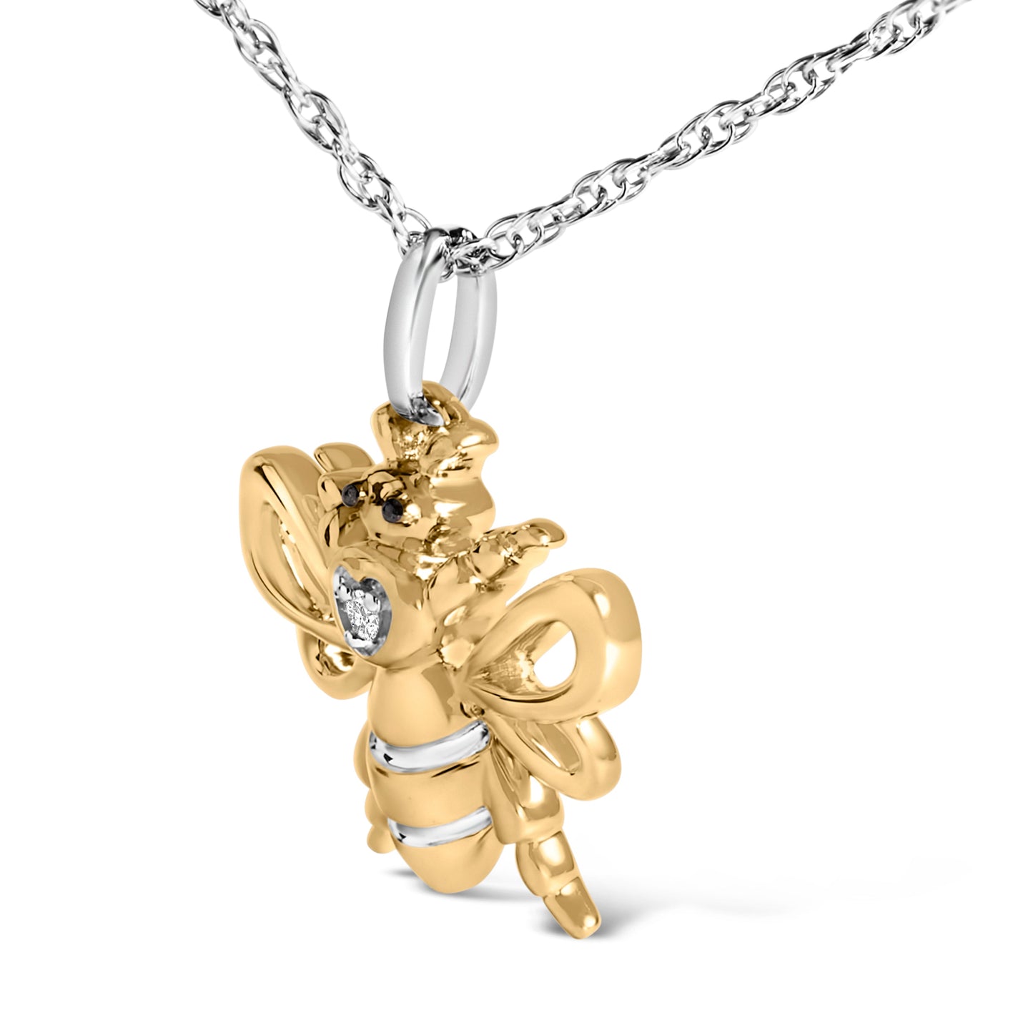 Collier Pendentif Abeille en Argent Sterling Plaqué Or Jaune 14K