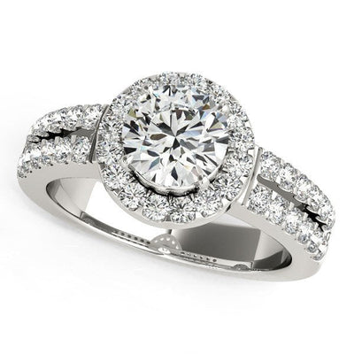 Anillo de Compromiso de Diamante Halo de Oro Blanco de 14k con Banda de Doble Fila