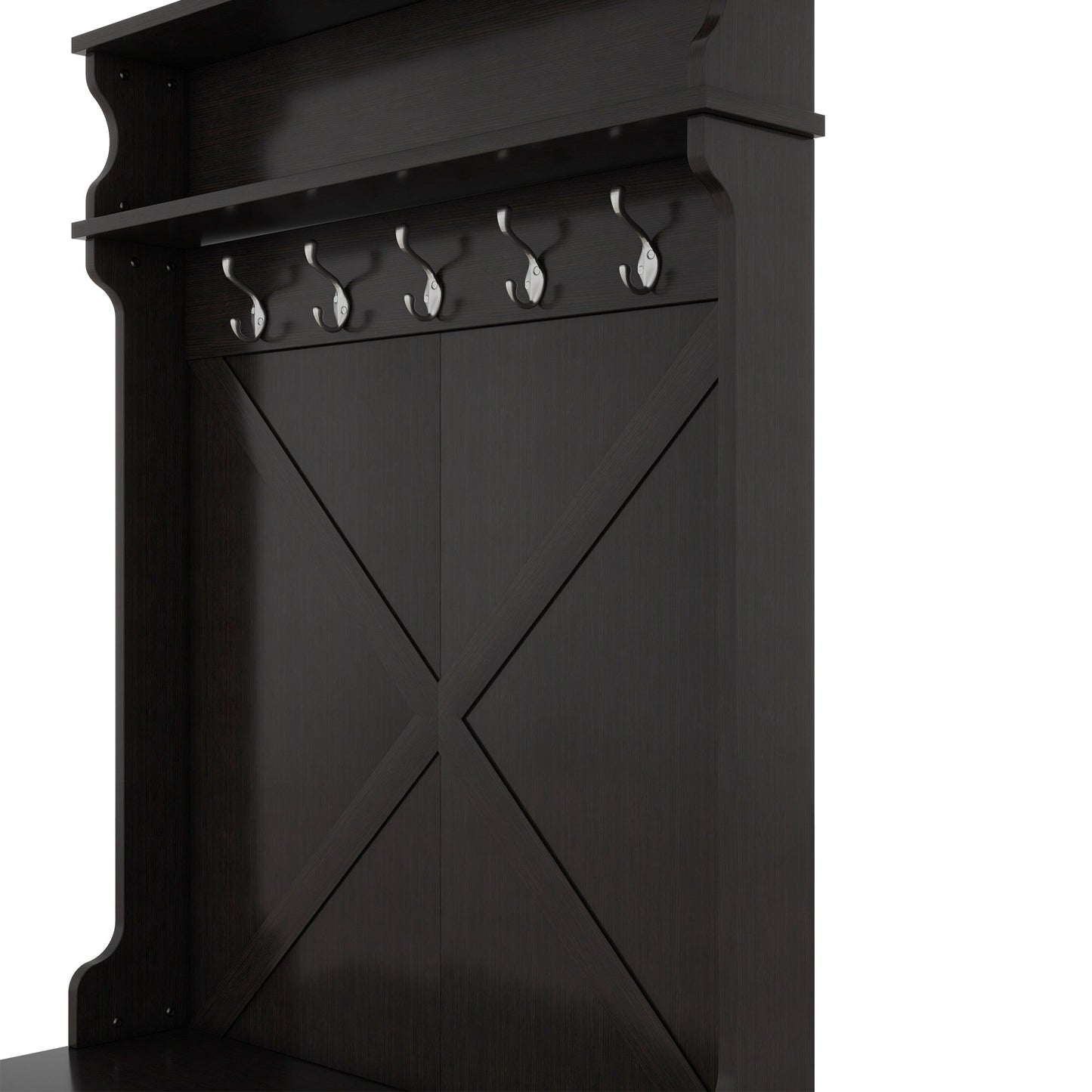 Hall tree with roof rack and storage platform, corridor shoe cabinet with sliding door, clothes hanger with 5 hooks black - Korvel