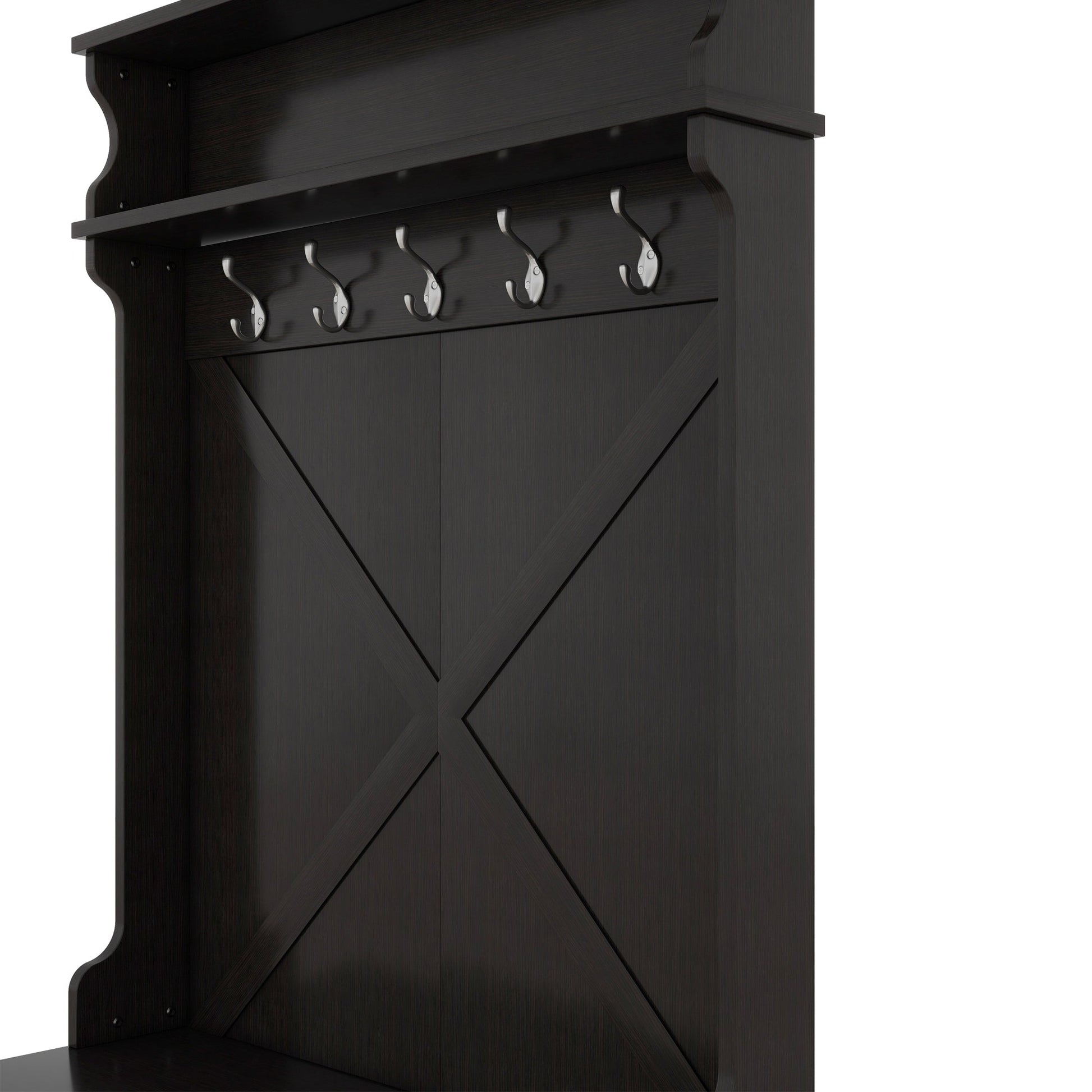Hall tree with roof rack and storage platform, corridor shoe cabinet with sliding door, clothes hanger with 5 hooks black - Korvel