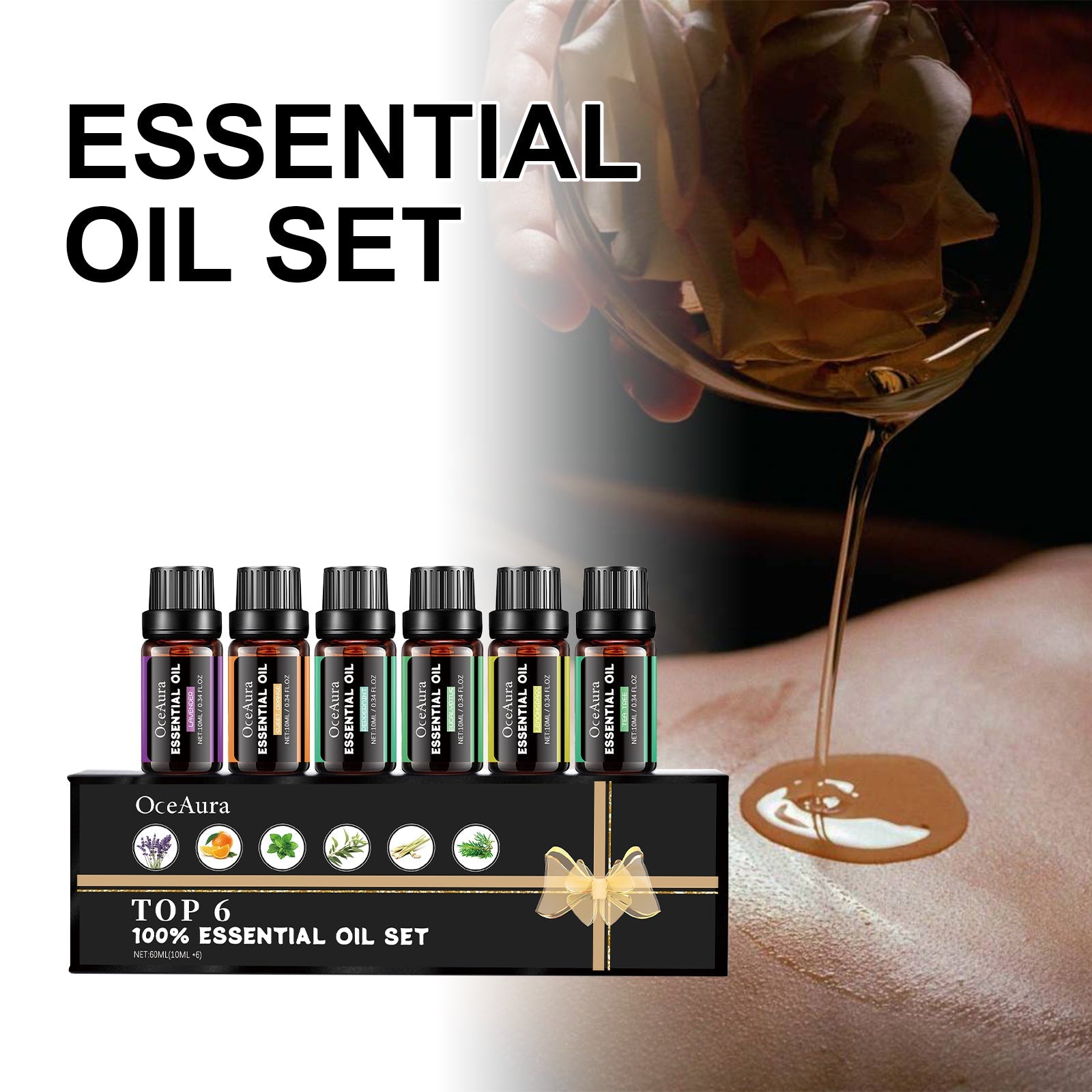 Essential Oil Set, Relieve Body Fatigue Moisturize Dry Skin Lock Water Hydrating Essential Oil - Korvel