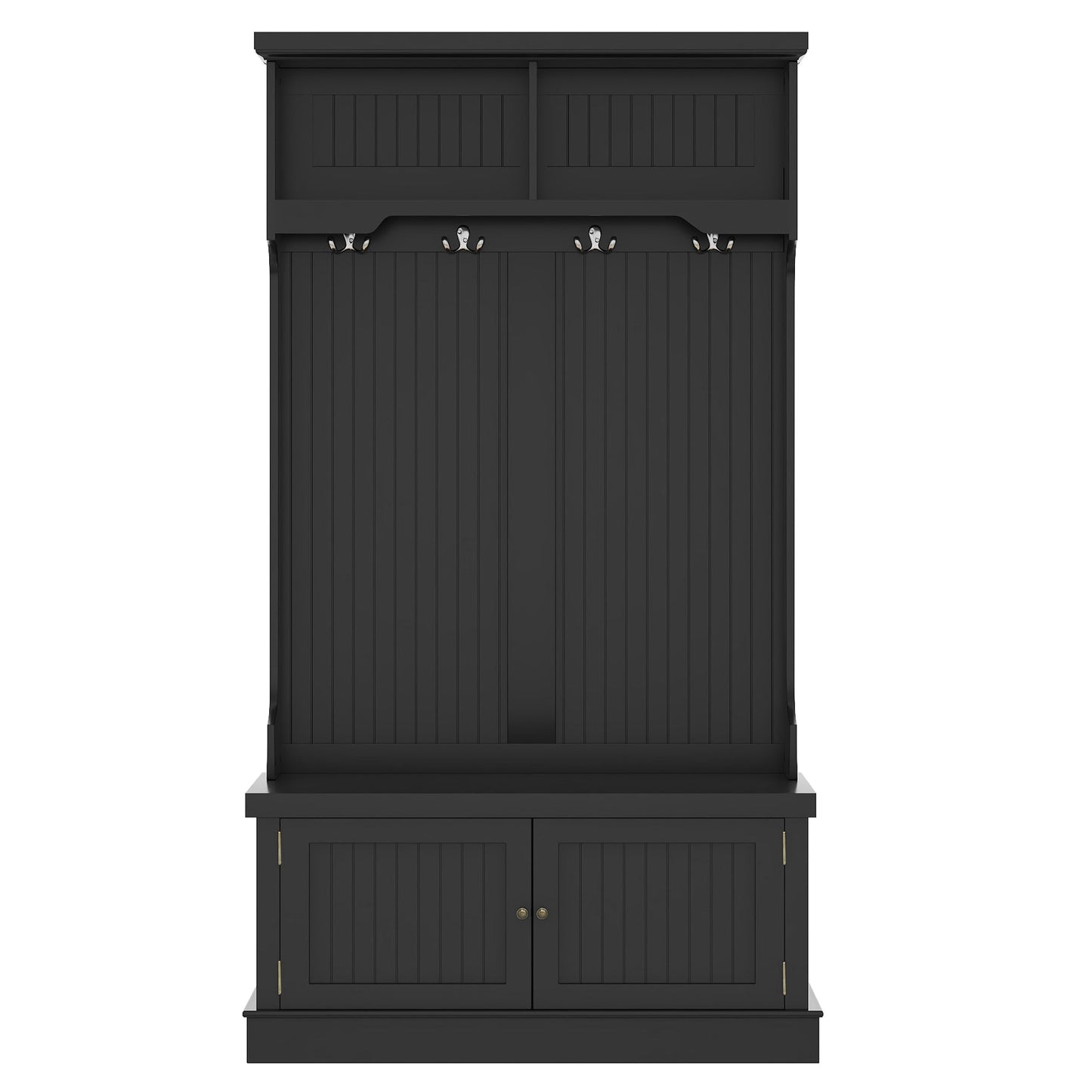 Hall Tree with Storage Shoe Bench for Entryway and Hallway, 4-in-1 Design Coat Racks with 4 Hooks for Living Room, Black - Korvel