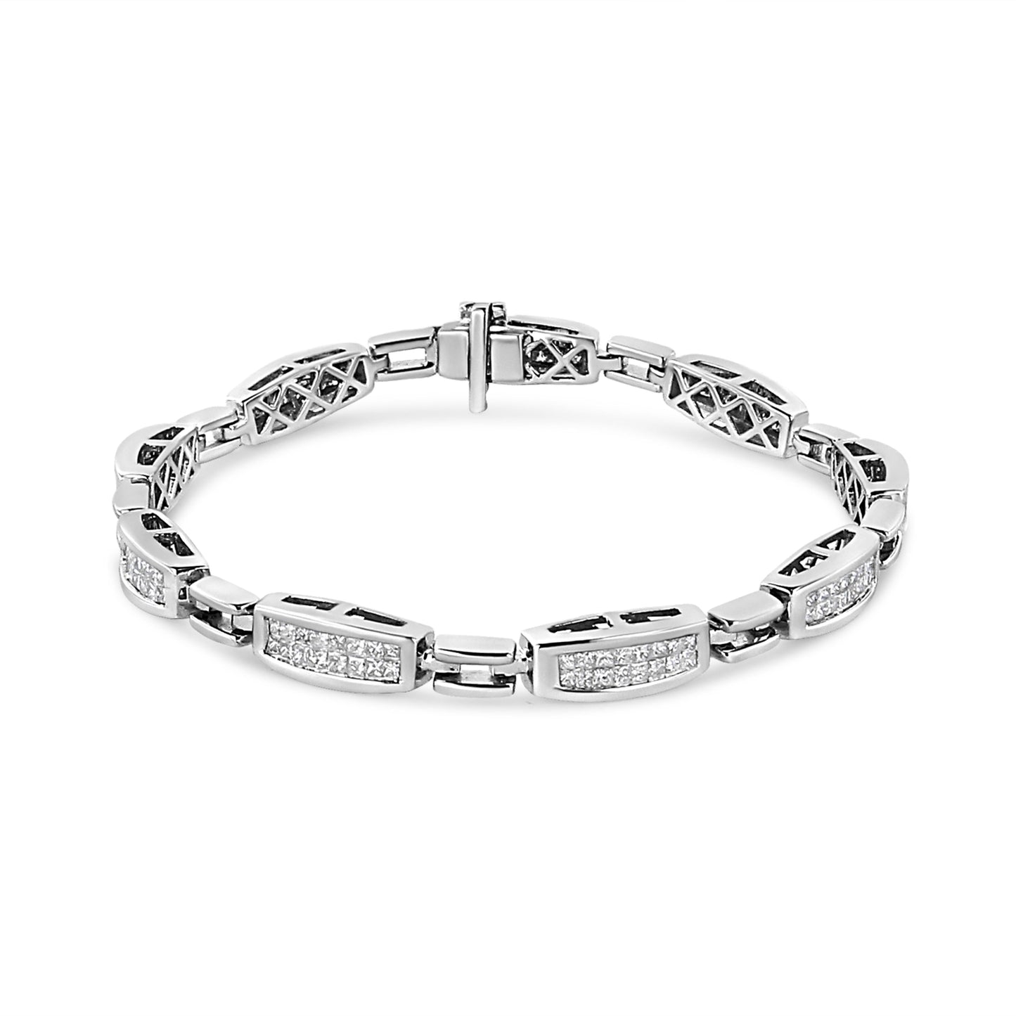 14K White Gold 2.00 Cttw Invisible-Set Princess Diamond Bracelet - 7.25"