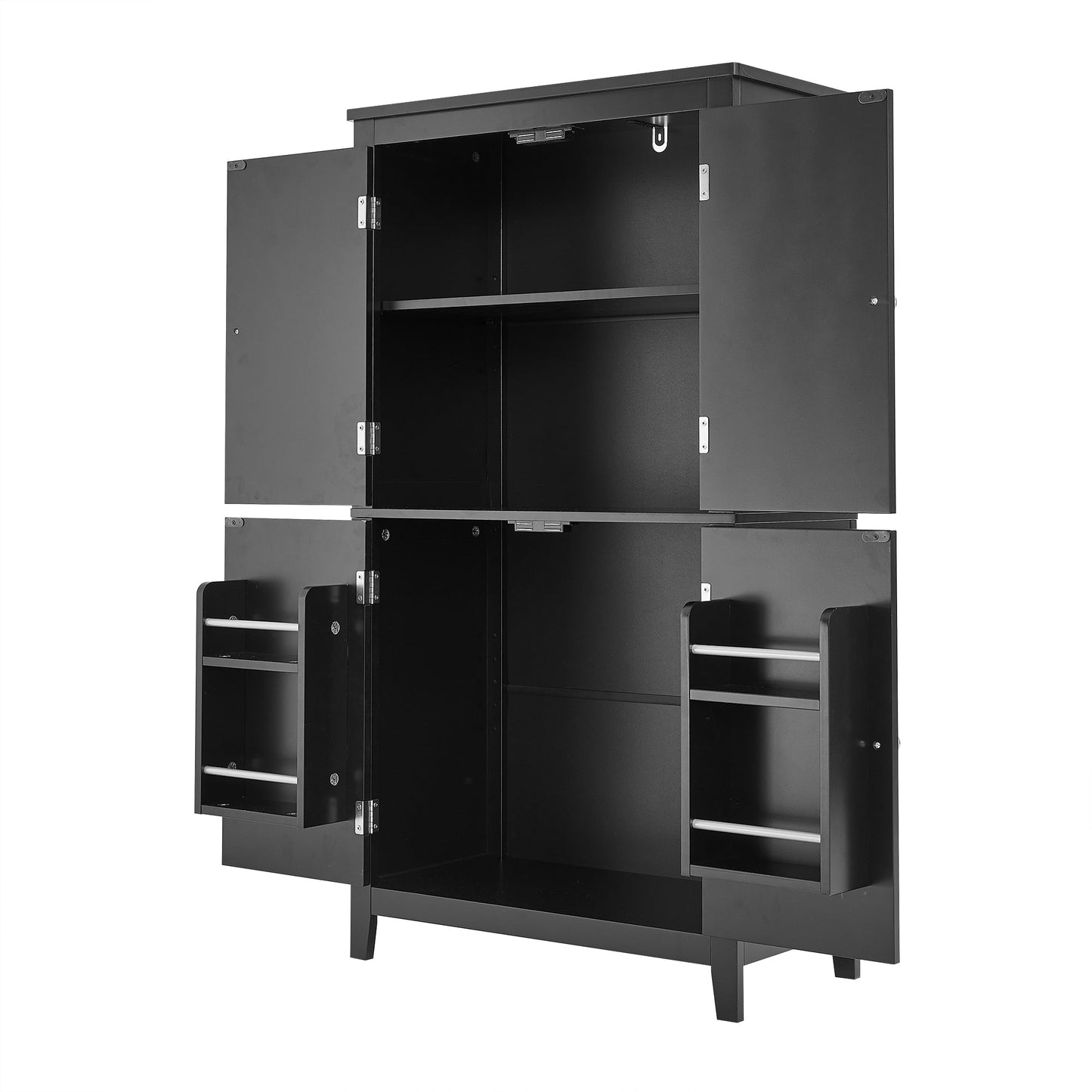 Elegant Black Bathroom Floor Storage Cabinet with Adjustable Shelves