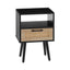 15.75" Rattan End table with drawer and solid wood legs Modern nightstand side table for living room black - Korvel
