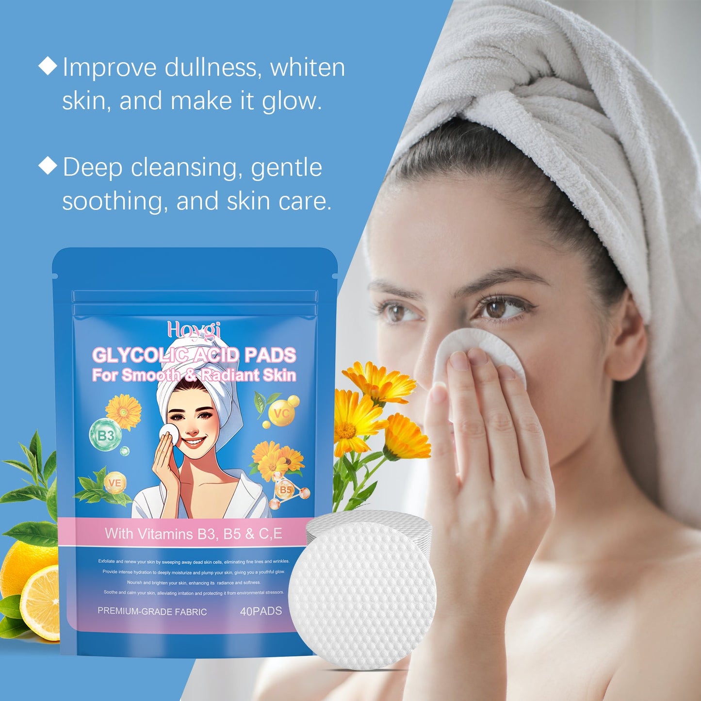 Glycolic Acid Rejuvenation Cotton Sheet For Facial Skin Deeply Cleans Pores, Nourishes, Repairs And Moisturizes Skin Care - Korvel